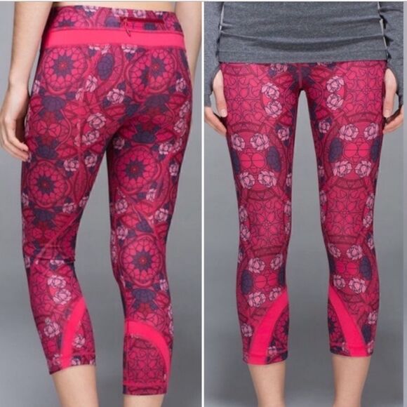 Lululemon Run Inspire Crop Legging Prisma Guava Lava Rose Print - Picture 1 of 11